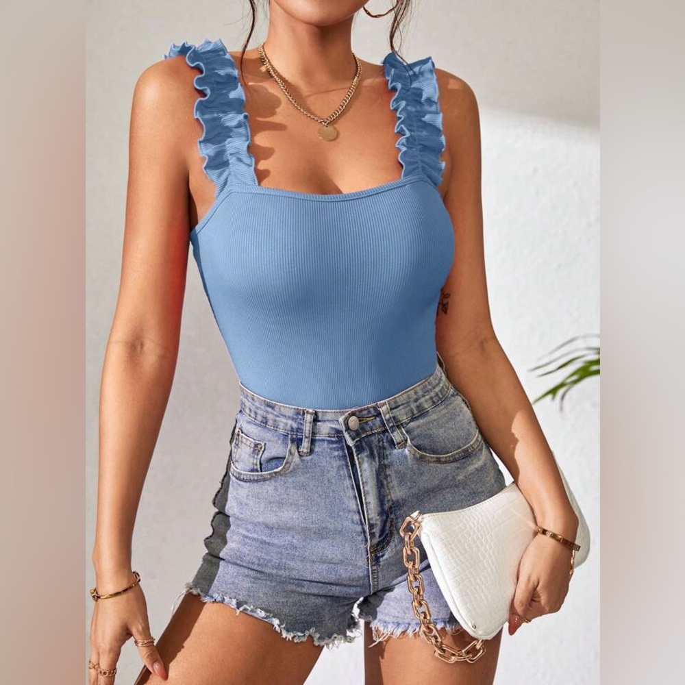Blue Ruffle Bodysuit